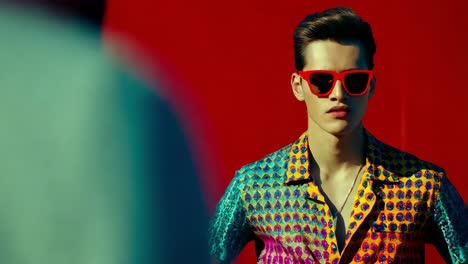 fashionable man in vibrant shirt and sunglasses