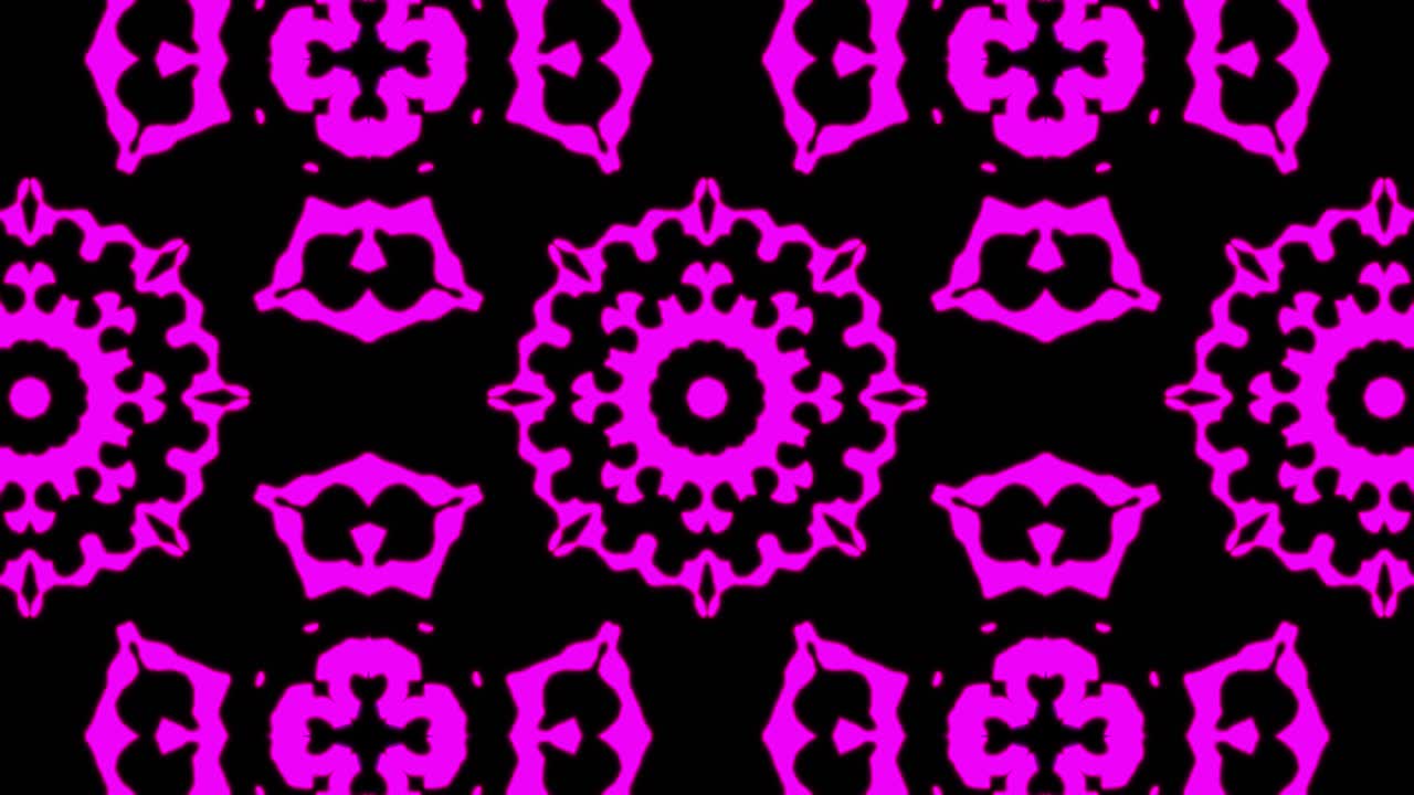 Sfondo astratto con motivo geometrico viola senza soluzione di continuità. Loop caleidoscopico a strisce astratte. Sfondo VJ caleidoscopico colorato psichedelico veloce. Sfondo animato astratto da discoteca. Effetto caleidoscopio.