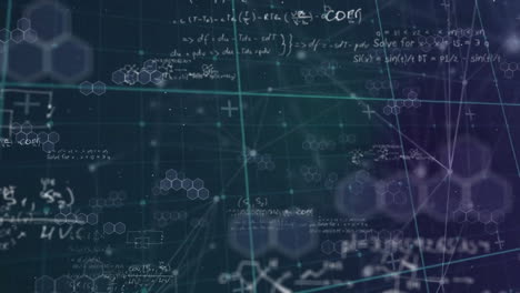animación de ecuaciones matemáticas sobre una red de conexiones sobre fondo negro