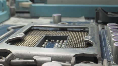 placa base de pc microprocesador cpu enchufes puntos de contacto de ancho a primer plano