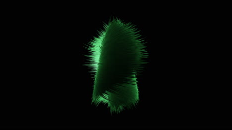 Vibrant-green-feathery-object-stands-out-in-a-dark-background.