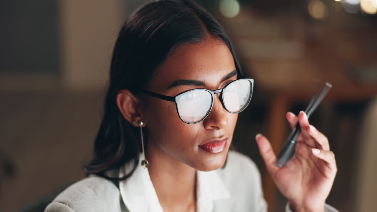 Internet, thinking and woman in office
