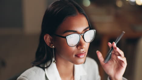 internet, thinking and woman in office