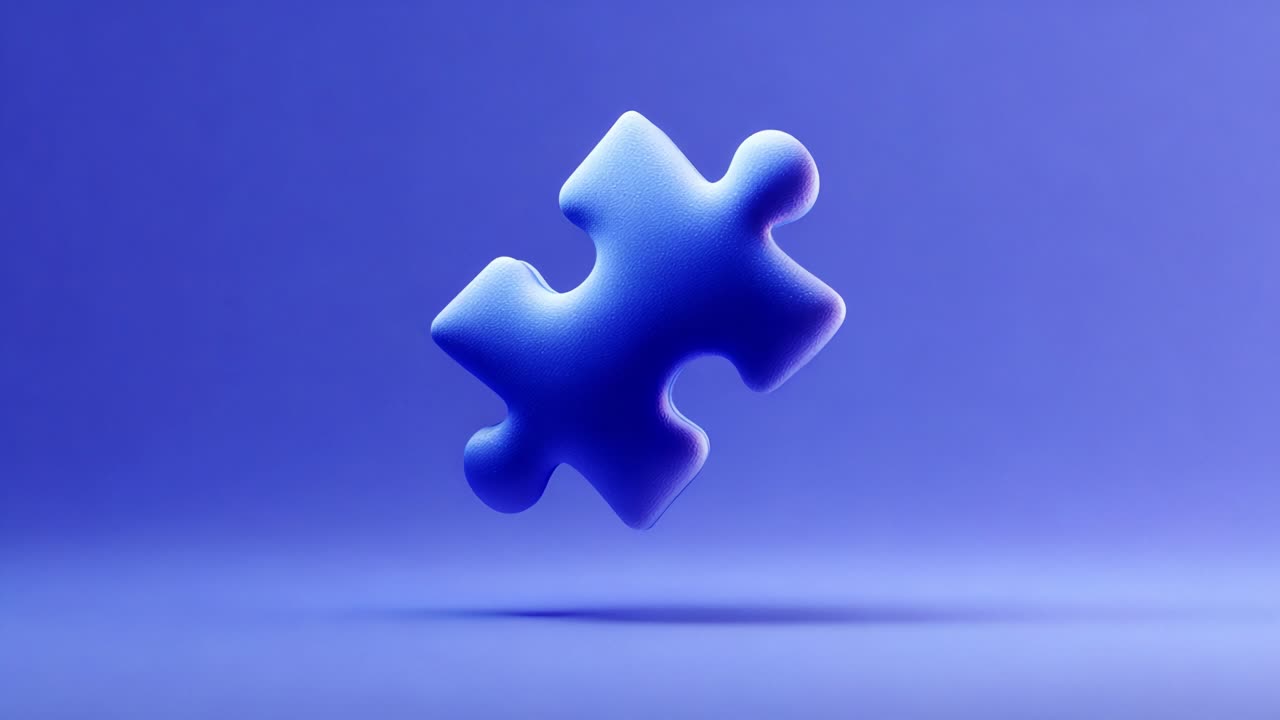 A Floating Piece of Puzzle in Modern Design - Captivating Visuals of a 3D Rendered Puzzle Piece Against a Striking Purple Background, Representing Connectivity and Problem Solving
