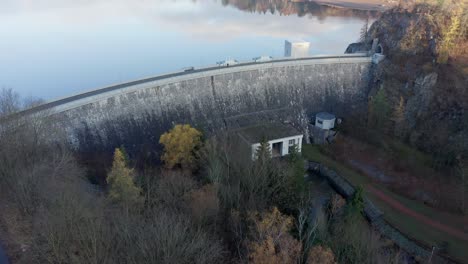 Drone-shot-of-Sec-dam-in-Czech-republic-in-autumn