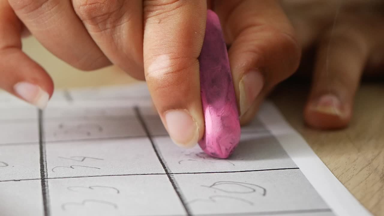 Drawing with a pink crayon