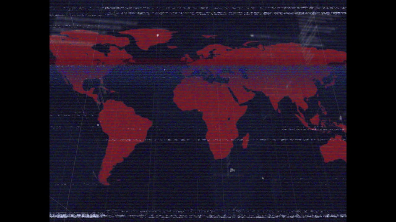 animación del procesamiento de datos y el mapa del mundo sobre fondo negro