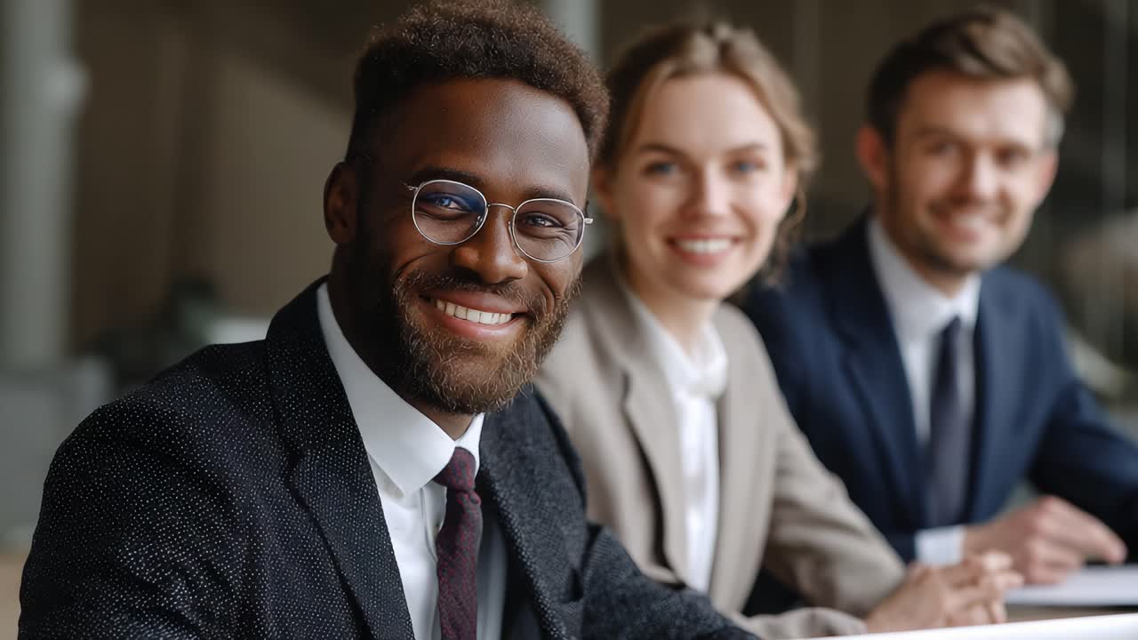 A Group of Professionals Smiling during a Meeting, Showcasing Teamwork and Collaboration in a Corporate Environment with a Focus on Confidence and Engagement in Their Work