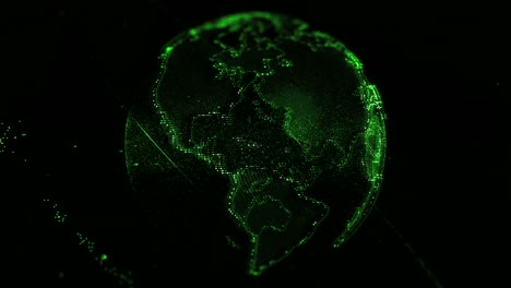 3d green rotating planet earth animation over a black background