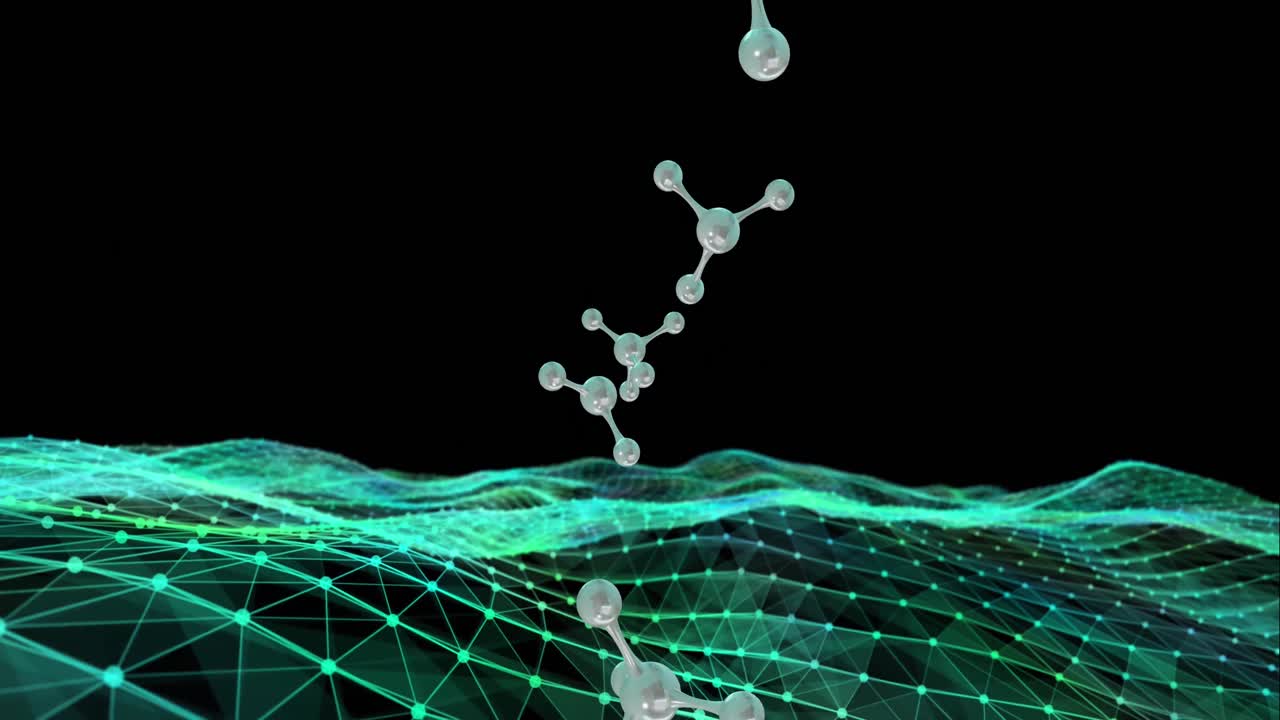 검은색 배경에 분자의 3d 마이크로와 녹색 mesh의 애니메이션