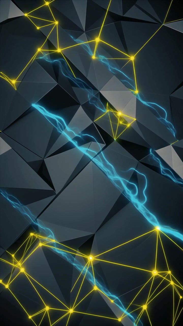 Abstract Geometric Background with Glowing Blue Lightning and Yellow Network Lines