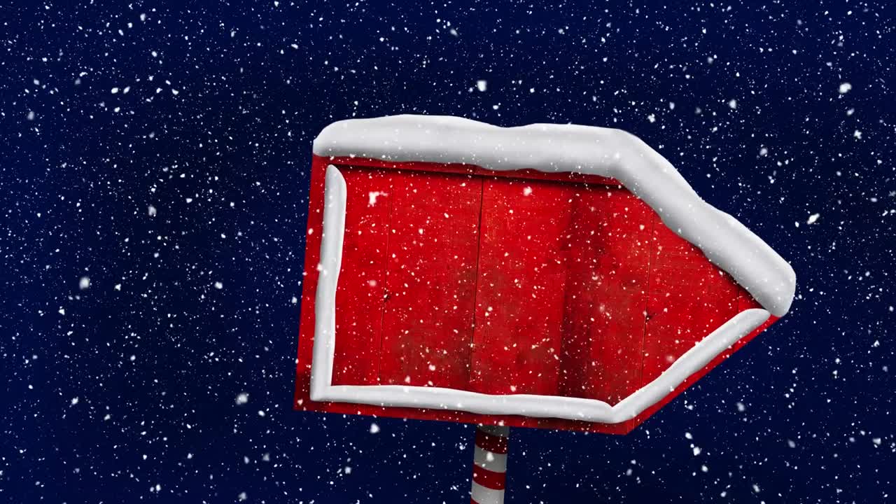 어두운 배경 에 내리는 눈 위 에 있는 표지판 의 애니메이션