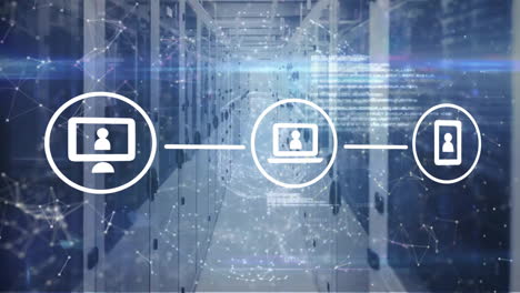 animation of icons and digital data processing over computer servers