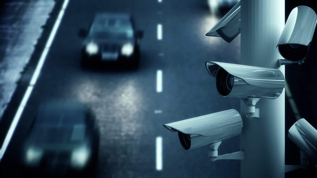 Telecamere a circuito chiuso su una strada trafficata