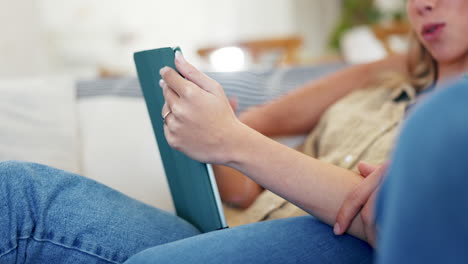 Couple,-hands-and-relax-with-tablet-in-home