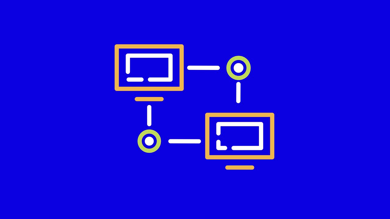 4k video of cartoon two devices connected to each other on blue background.