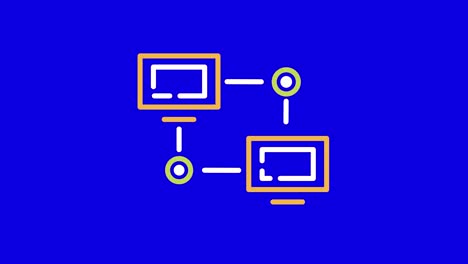 video 4k de dibujos animados dos dispositivos conectados entre sí en fondo azul.