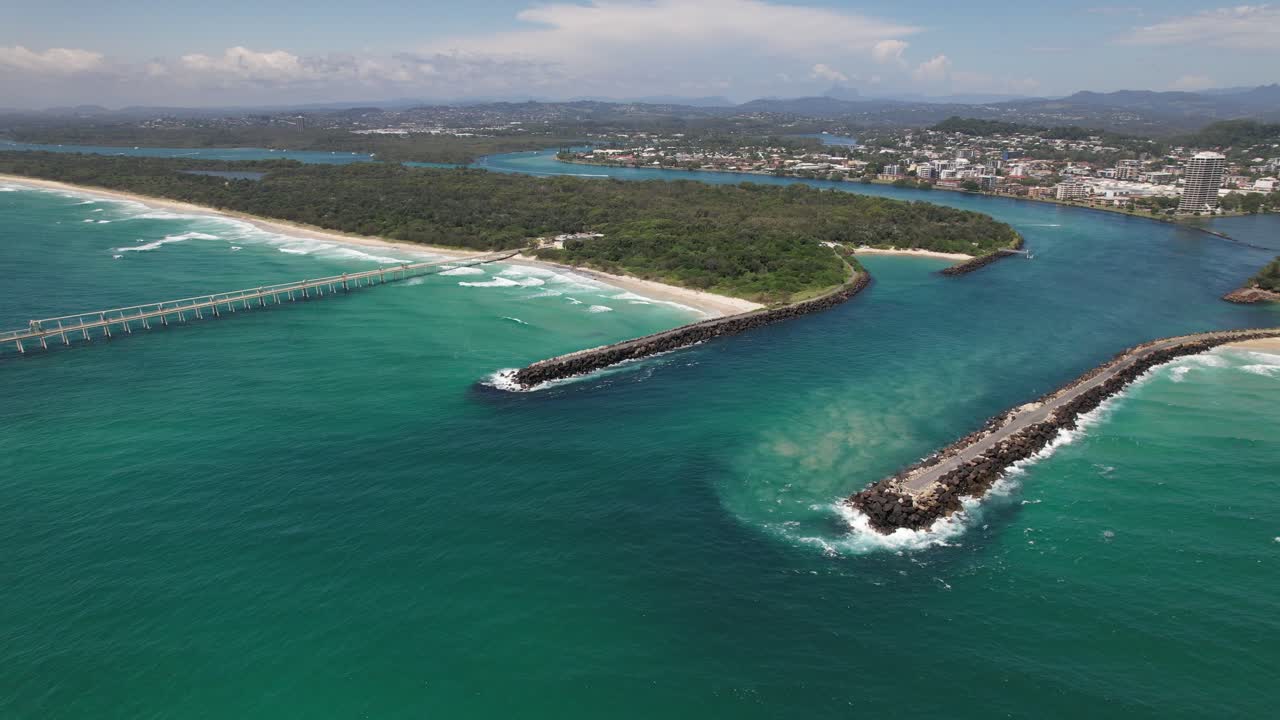 Tweed Sand Bypass, River And Letitia Beach In Fingal Head NSW, Australia. - aerial shot