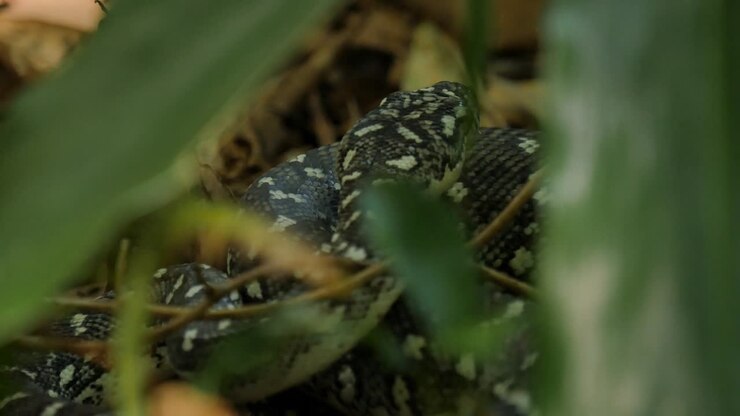 Slang reptiel diamantpython in boom