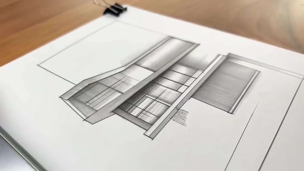 Arkitekt skitserer et moderne husdesign på papir
