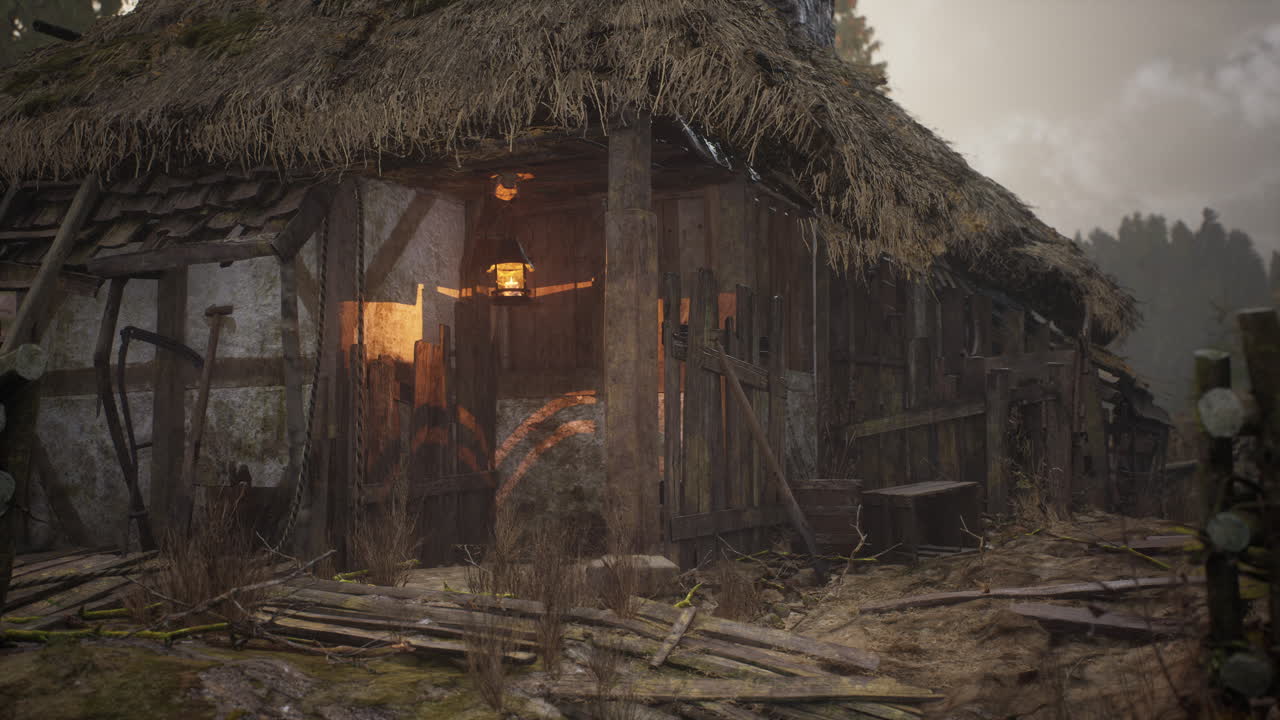 cabaña rústica en el viejo bosque