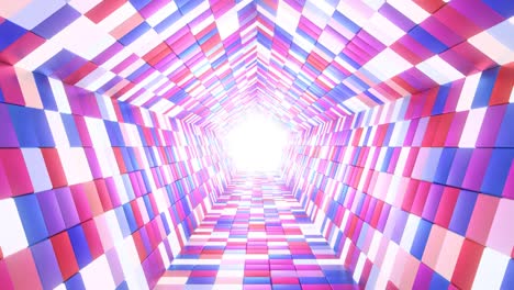 abstract endless pentagon tunnel with bright glowing square lights - 4k seamless loop motion background animation