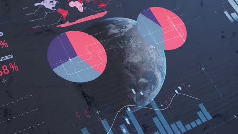 animation of infographic interface over rotating globe in background