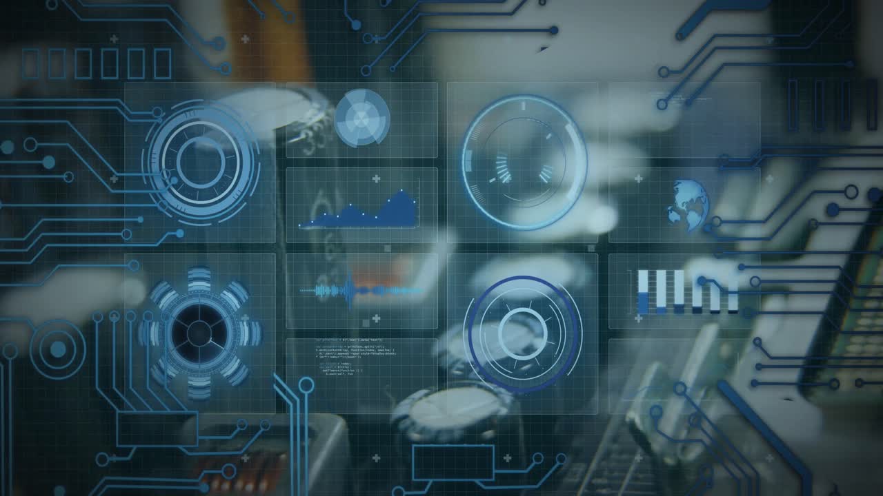 interfaz digital con procesamiento de datos y conexiones de microprocesador contra el cierre de un servidor