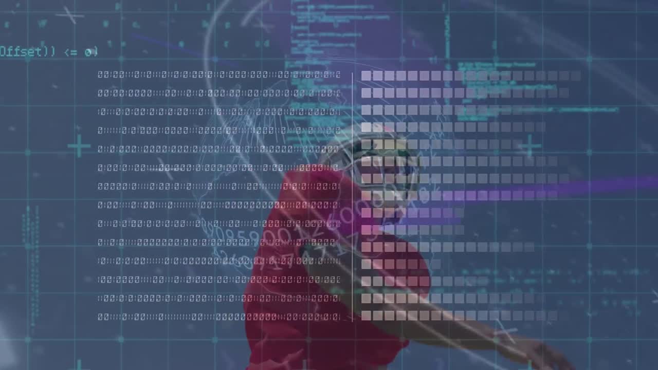 animación de datos en una pantalla digital sobre un jugador de fútbol americano caucásico