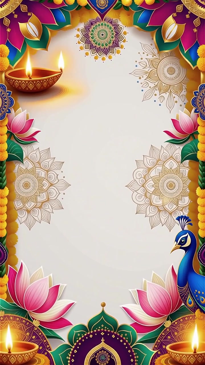 Sfondo Diwali con Diyas luminosi, Rangoli e fiori di loto