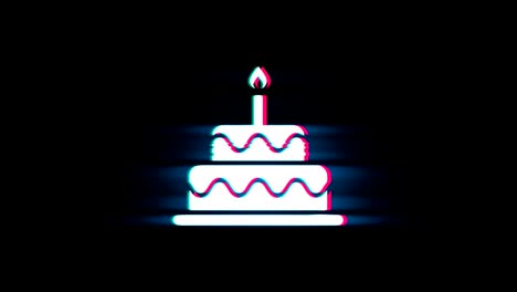 birthday cake symbol on glitch retro vintage animation.