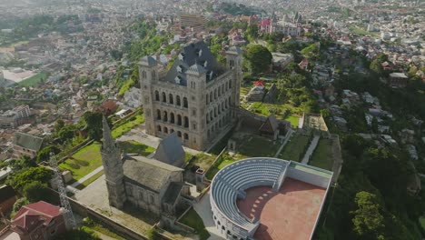 long shot of rova - historical palace of kings on the hill in antananarivo - madagascar