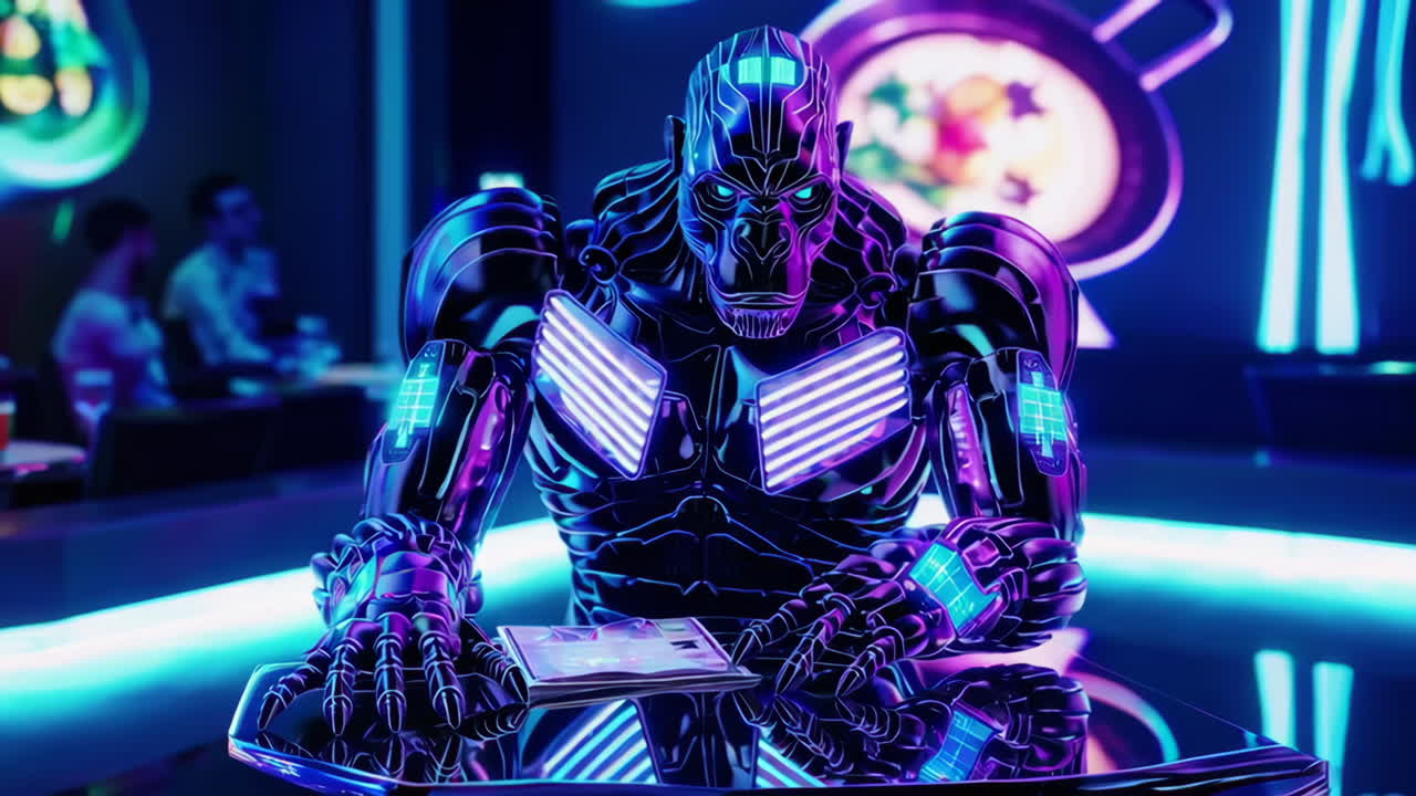 robot camarero futurista en un restaurante