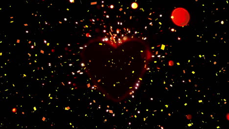 animación de confeti cayendo con un corazón rojo sobre un fondo negro