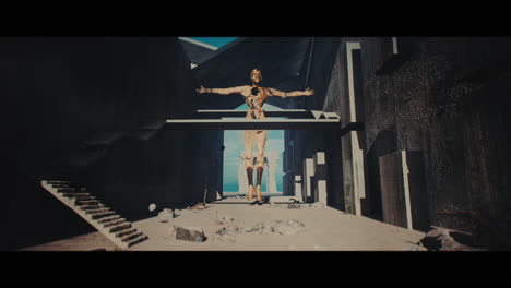 post-apocalyptic cityscape with giant figure