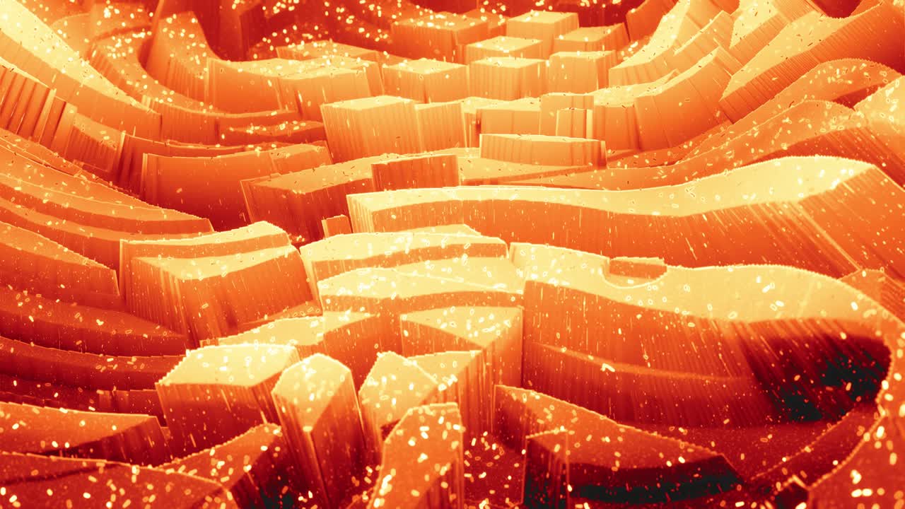 멋진 추상 3d 표면, 반이는 반임, 추상 3d 파동이 루프로 표면에 달립니다. 은 오렌지 색상, 부드러운 매트 재료, 가운 내부 빛, 부드럽게 4k 애니메이션.