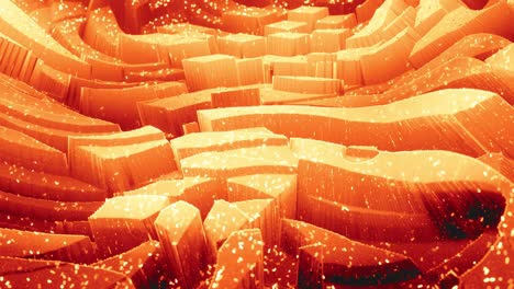 hermosa superficie 3d abstracta con chispas de brillo, ondas 3d abstractas se ejecutan en la superficie en bucle. gradiente naranja rojo, material mate suave con brillo interno ligero. animación 4k suavemente