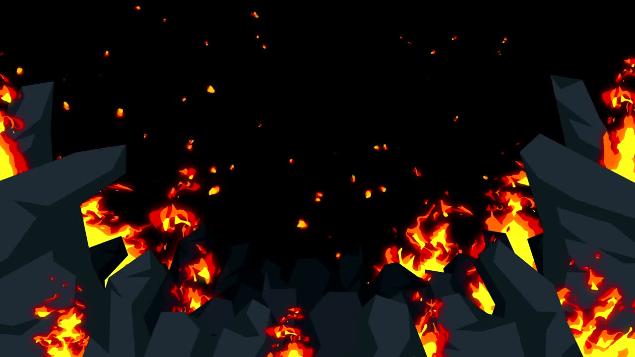 악의적 추상 애니메이션, 종말의 지옥 배경, 괴상한 야생에서 불꽃,