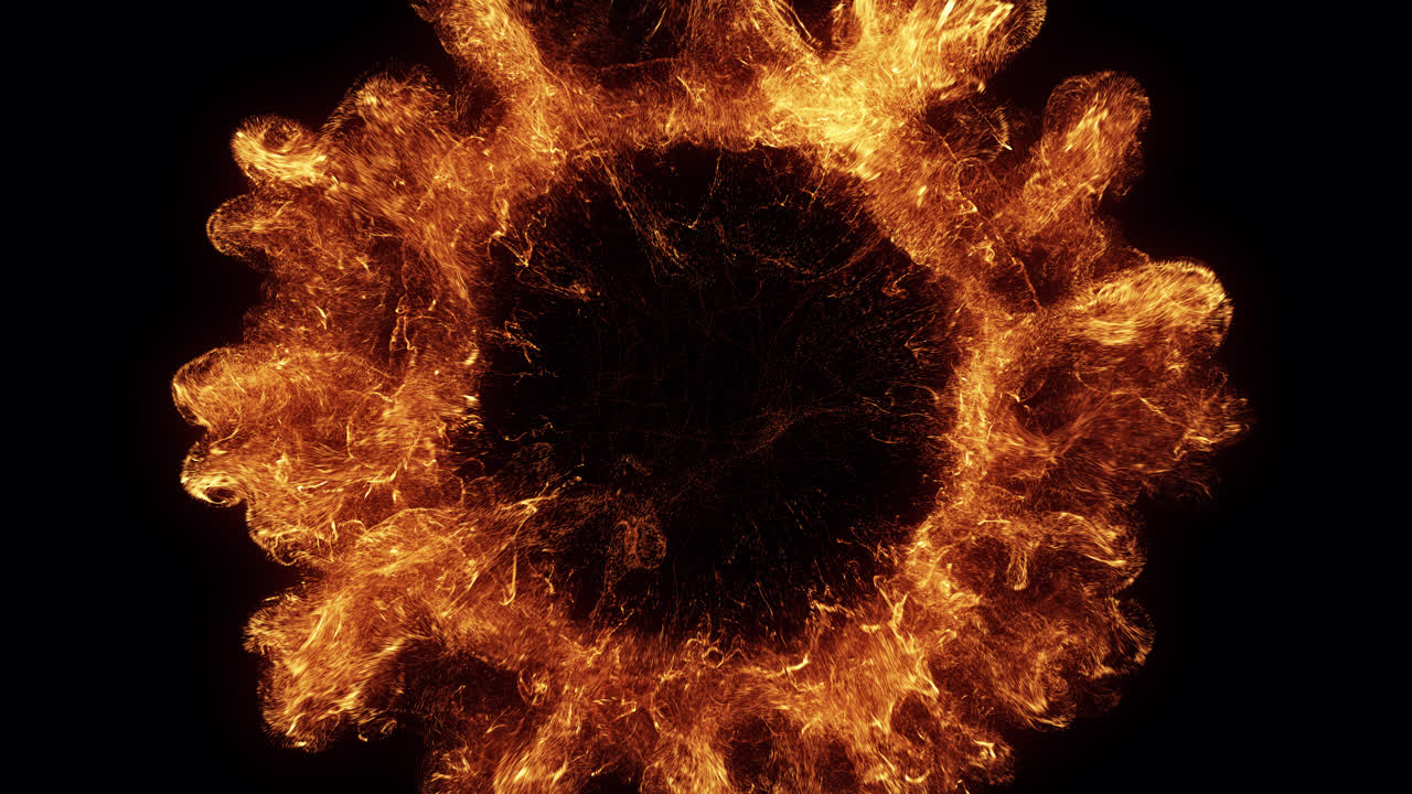 Abstract Fire Explosion with Expanding Particles on Black Background