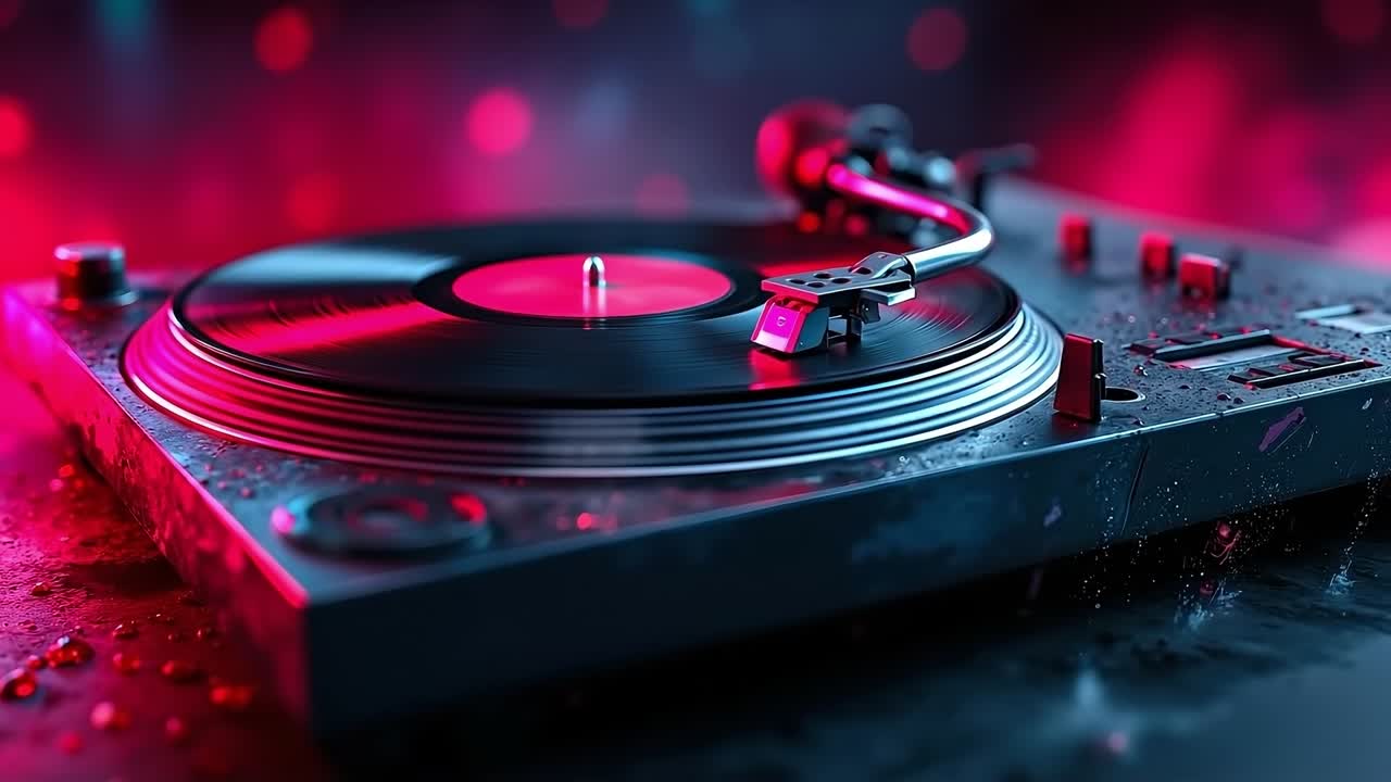 A turntable with a record player on top of it