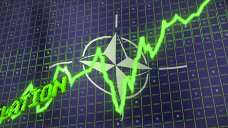 animación del procesamiento de datos y texto de estagflación sobre la bandera de la otan