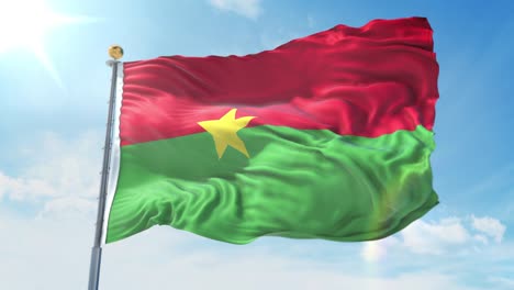 la bandera de burkina faso ondeando en el viento contra el cielo azul profundo. tema nacional, concepto internacional. renderización 3d de bucle sin costuras 4k