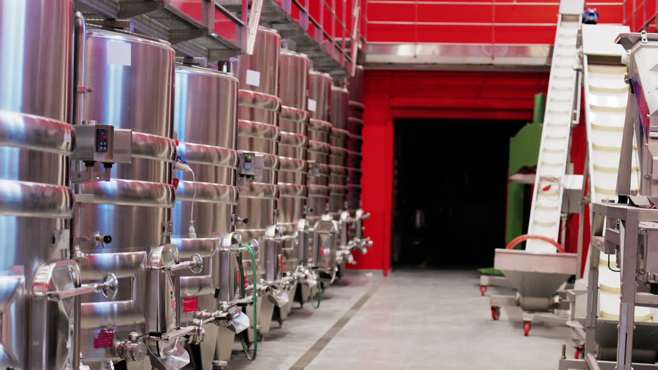 Stainless steel wine tanks at the Chateau de Cremat winery