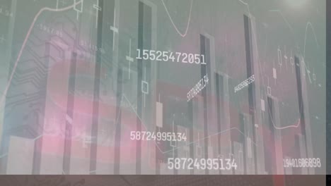 Animation-of-statistics-and-data-processing-over-computer-circuit-board