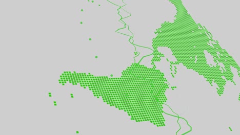 mapa del mundo abstracto américa del sur brasil, argentina, colombia, américa del norte, con regiones punteadas en verde y gráficos de líneas en un fondo blanco claro visualización de datos y análisis global vertical