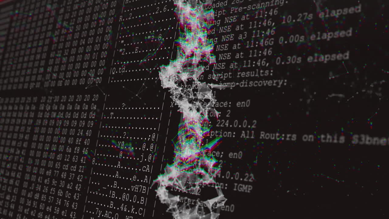 DNA strand animation over computer code and data processing