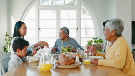 feast, family and kid together with grandparents