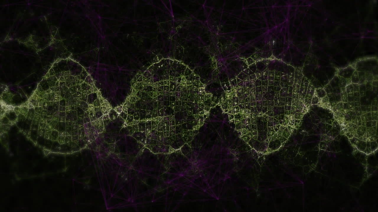 animación de la cadena de adn y procesamiento de datos en fondo oscuro