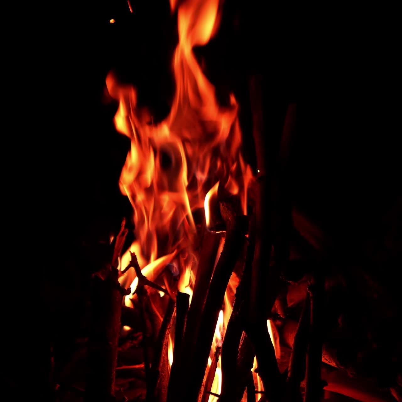 Flame fire on dark background. Flame orange glowing at campfire