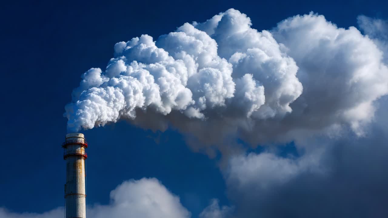 푸른 하늘을 향해 굴에서 불어오는 연기가